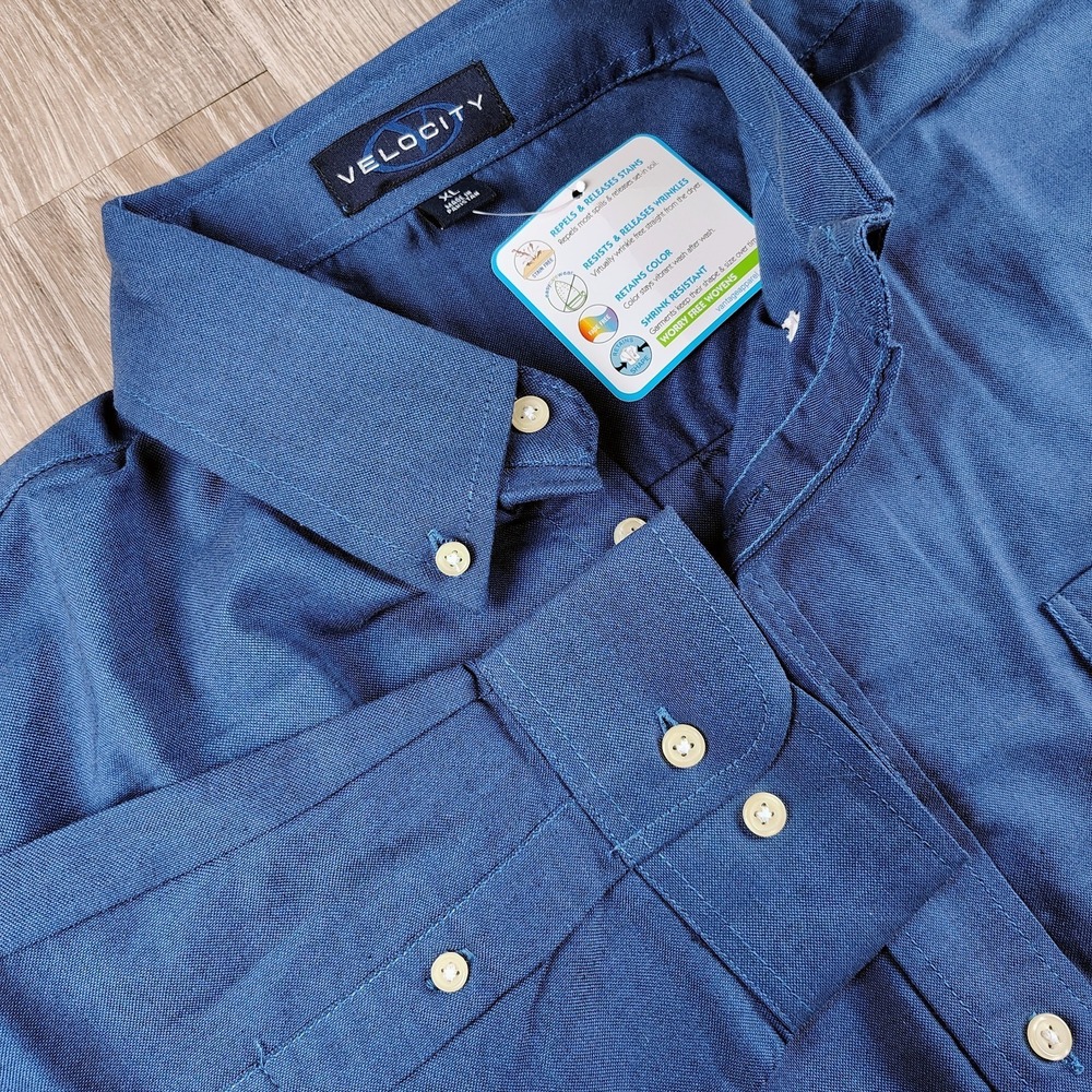 Velocity Blue Mens Shirt Long Sleeve Button Down XL Repel & Release Woven Light